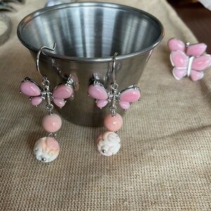 Elegant Butterflyn Pink CONCH Dangle Sterling SILVER Earrings